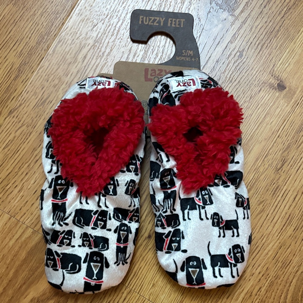 Lazy One Ruff Night Dog Fuzzy Feet Slippers S/M NWT